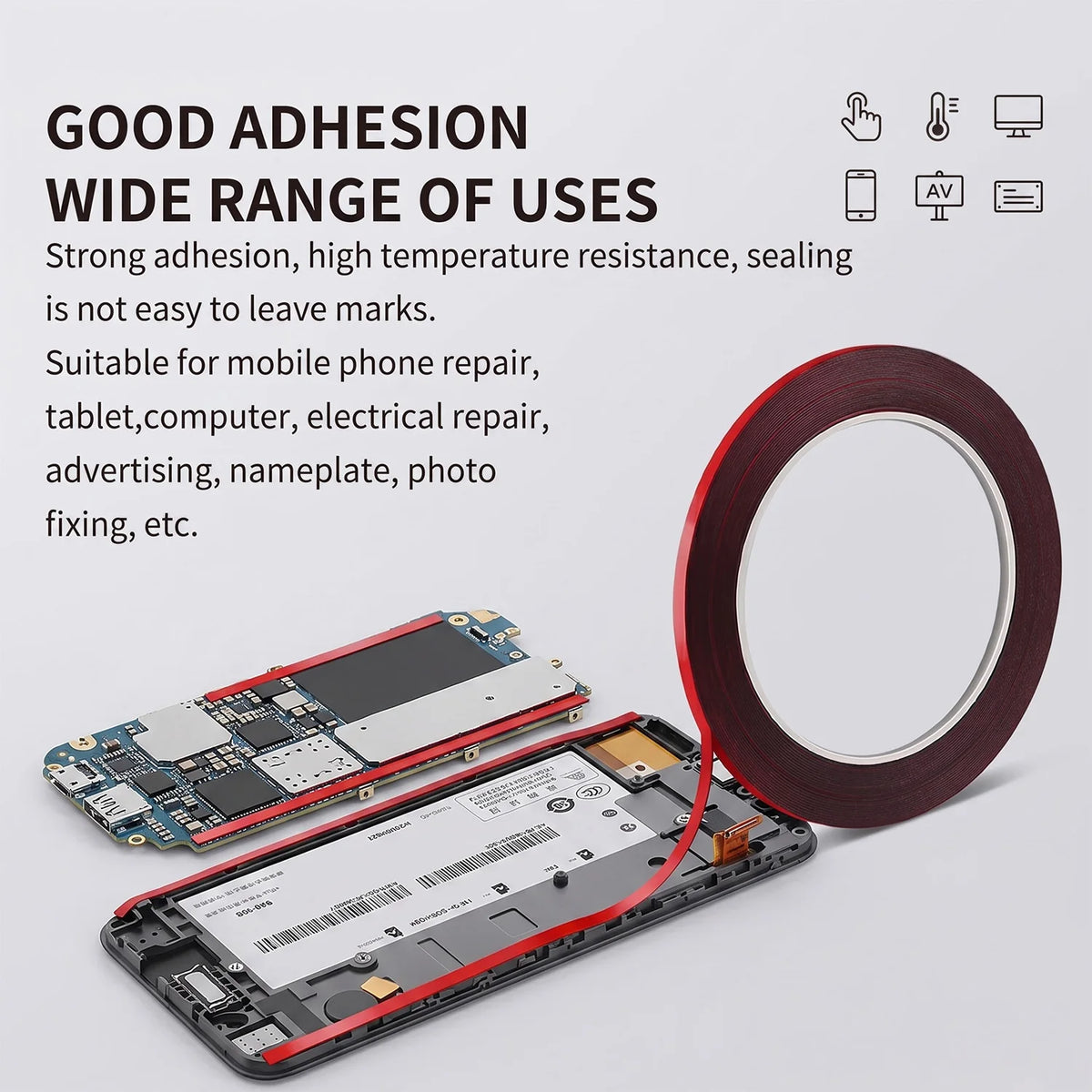 Screen Repair Tool Kit, 2mm 3mm Double Sided Tape, Adhesive Remover, ESD Tweezers, Cotton Swabs for Phone Tablet Laptop Repair