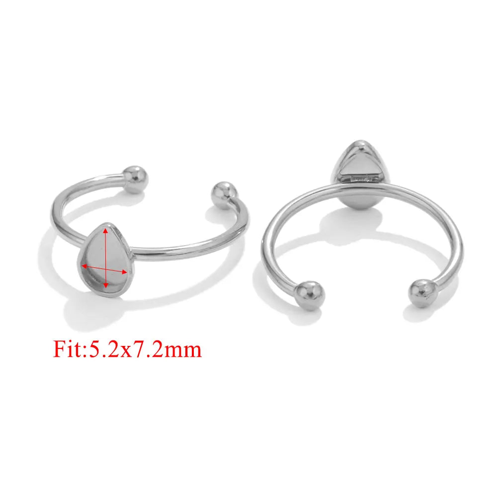 10pcs Adjustable Stainless Steel Open Ring Settings Blank Base Bezel Cabochons Rings For Jewelry Making DIY Finger Ring Blank