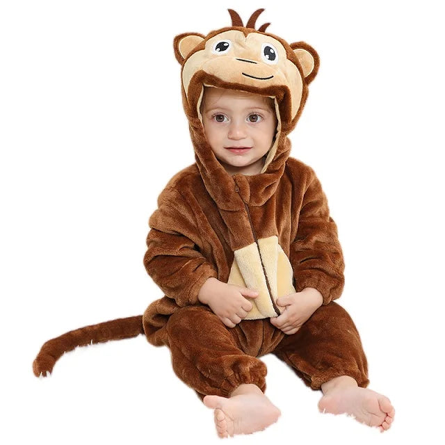 MICHLEY Carnival Winter Baby Rompers Hooded Flannel Cosplay Toddler Infant Clothes Bodysuits Jumpsuit Costume For Girl Boy