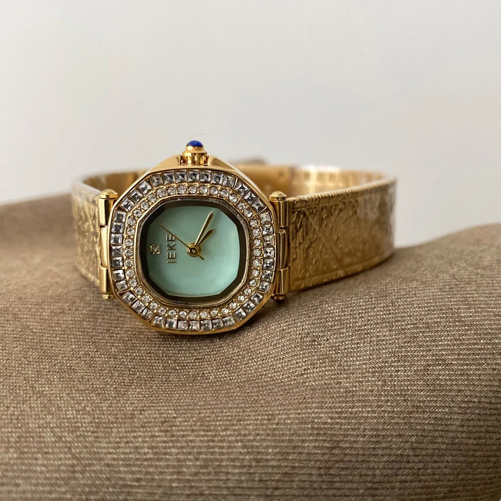 Fashion Women's Quartz Watch Natural Fritillary Dial Square Diamond Case Exquisite Watches Casual Commuting Bracelet Lady Gift