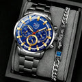 DEYROS 2pcs Luxury Black Quartz Watch & Bracelet For Men Business Fashion Round Calendar Watch Set