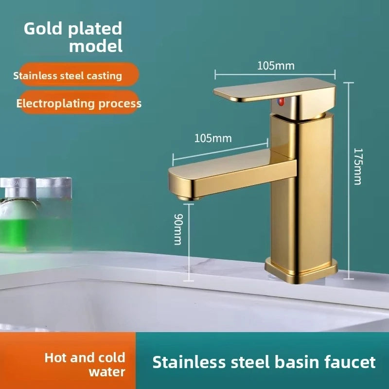 Stainless Steel Bathroom Basin Faucet Deck Mounted Hot and Cold Water Tap Dual-use Household Bathroom Kitchen Mixer Faucets