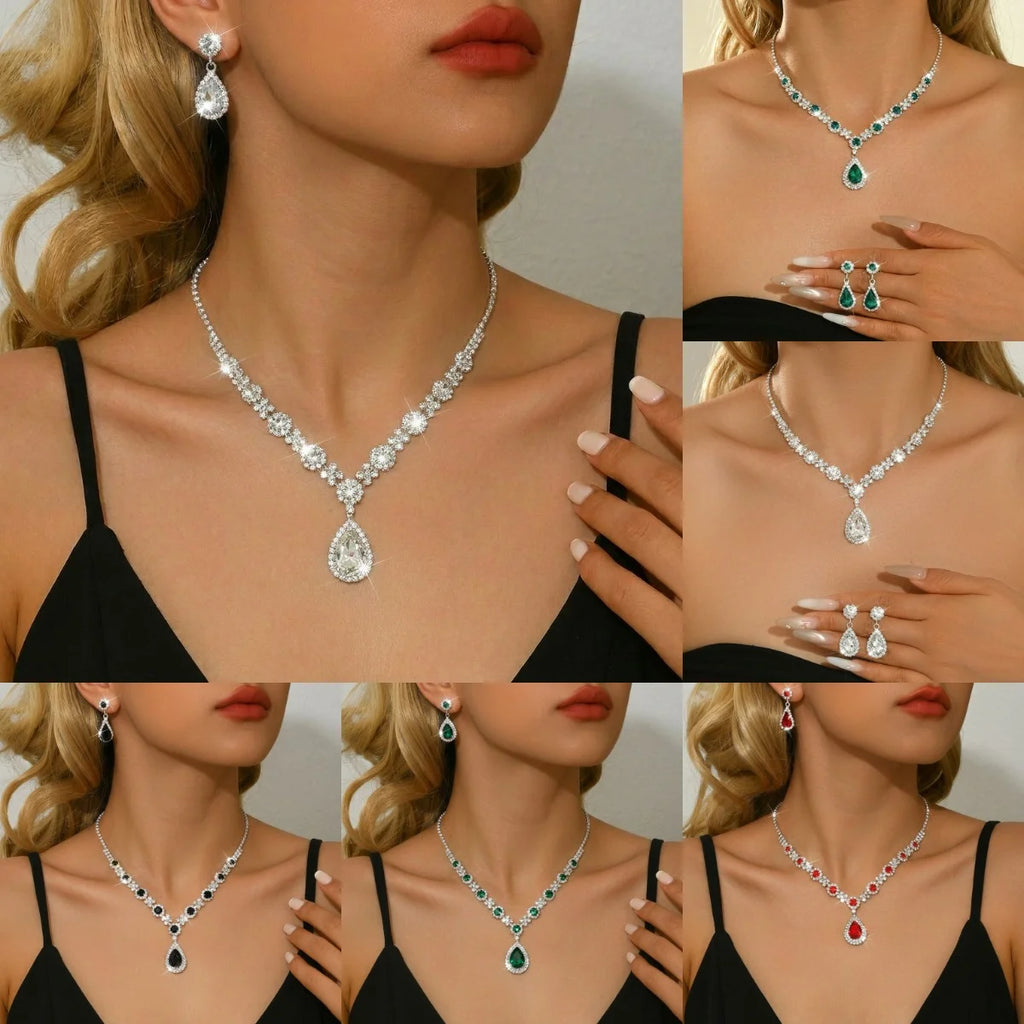 Simple and atmospheric water droplet necklace earrings two-piece set as a surprise birthday gift for girlfriend and best friend