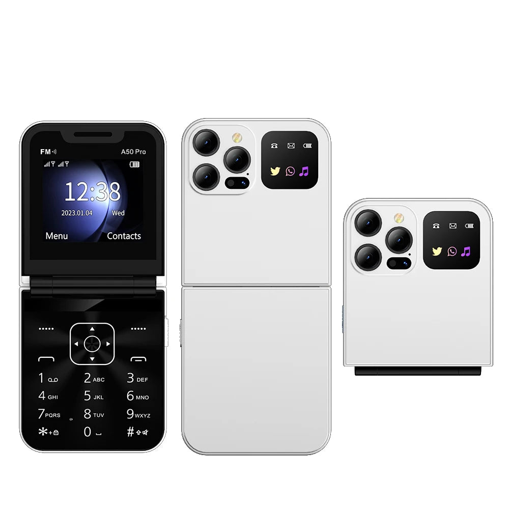 SERVO A50 PRO Flip Mobile Phone 2G GSM Call Recording Blacklist Speed Dial Flashlight Foldable Feature Cellphones Dual SIM Card