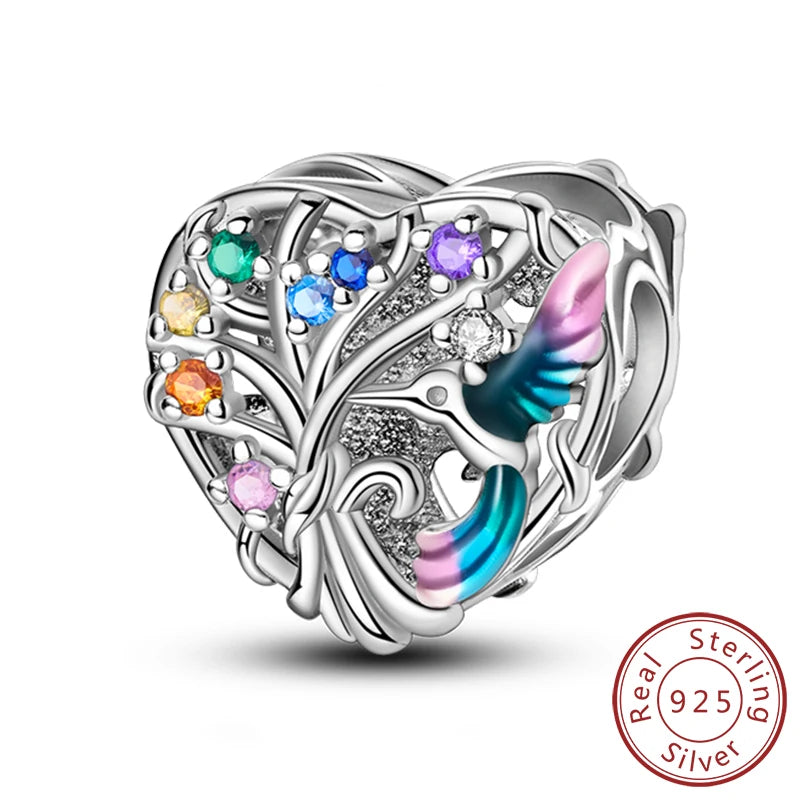 Hot Sale Charm Bead Pendant 925 Sterling Silver Firefly Love Heart Cats Dogs Sunflower Charm for Bracelet Women DIY Jewelry Gift