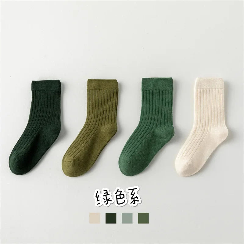 High Quality Autumn Winter New Kids Socks Solid Color Morandi Color Drawer Strip Baby Socks Versatile Boy Girls Cute Socks