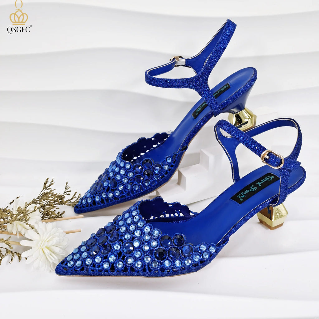 Happy Time Exquisite ! African Women's Shoes And Star Bag Rhinestone Embellished Pointed Toe Cutout Heels Square Clutch Bag