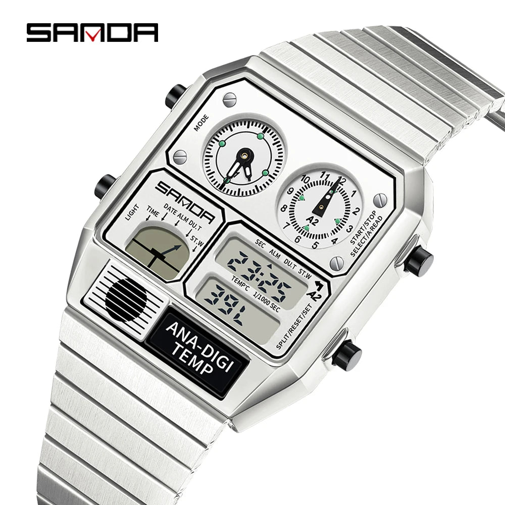 SANDA 3192 hot selling LED electronic square men's youth leisure thermometer stopwatch timing code multifunctional men's watch