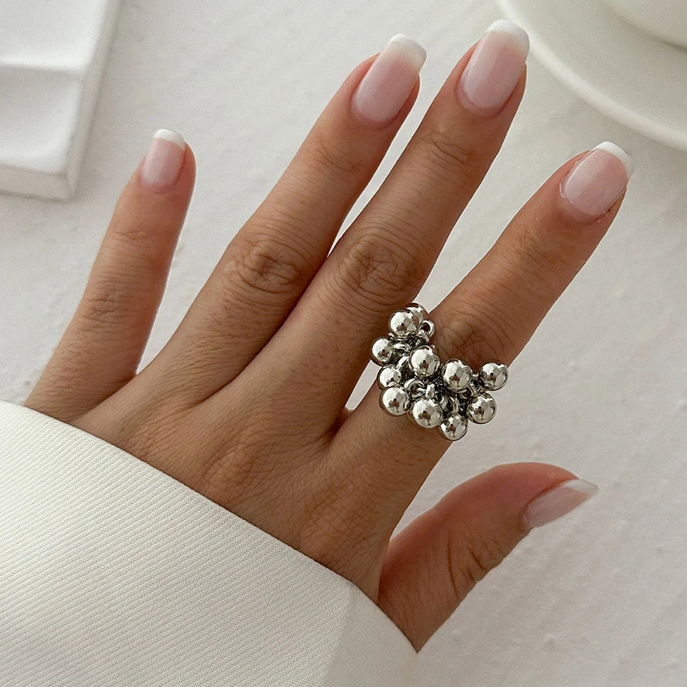 AETEEY Fashion Simple CCB Small Ball Ring for Women Men 2025 Punk Hip Hop Metal Open Finger Ring Female Jewelry Gift