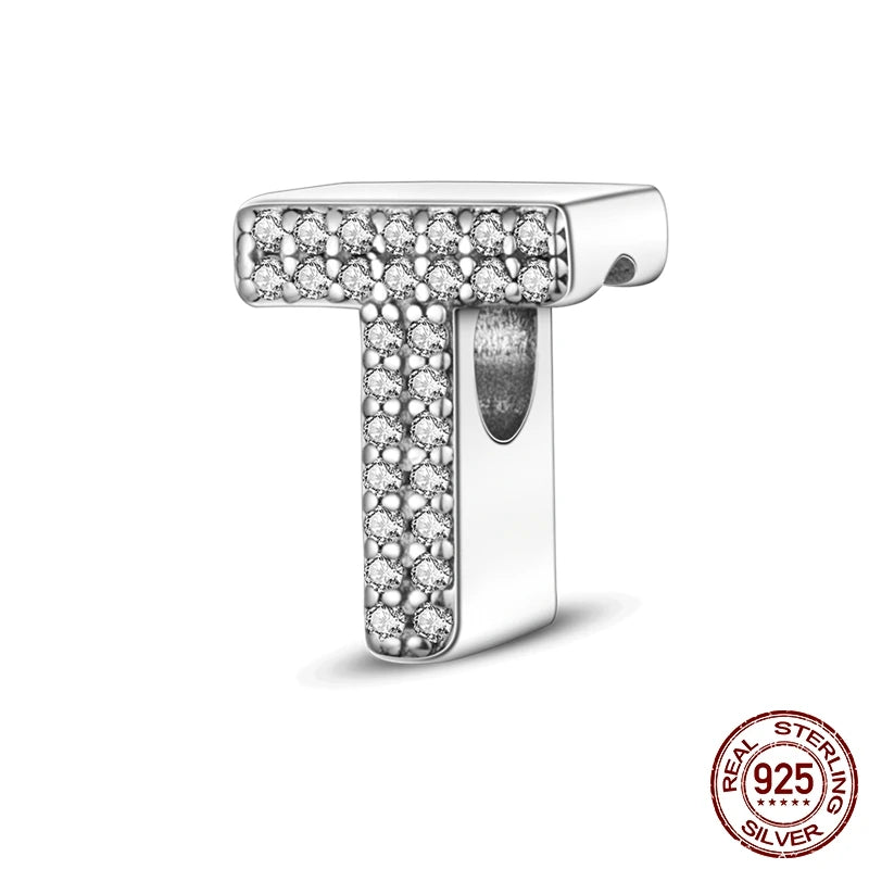 26 A-Z Alphabet Beads 925 Sterling Silver LOVE Letter Charm Fit Original Bangle Charms Bracelet CZ Zircon Bead Jewelry