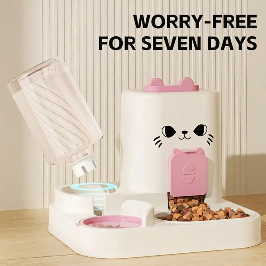 2-In-1 Cat Food And Water Dispenser, All-In-One Fully Automatic Feeder And Water Dispenser, Cute Pet Water Bottle, Durable And Easy To Clean
