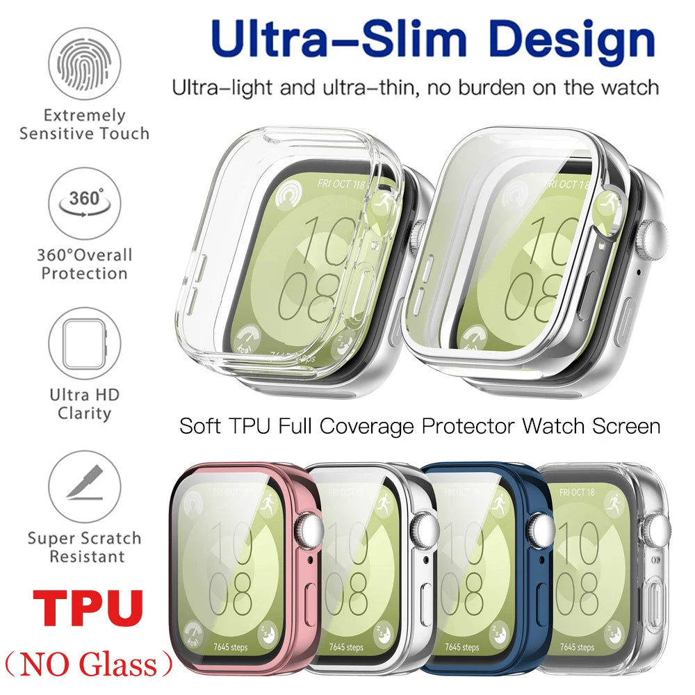 Glass+Case For Huawei Watch Fit 3 All-Around Screen Protector Hard PC Bumper Tempered Glass Watch Case For Huawei Watch Fit 3