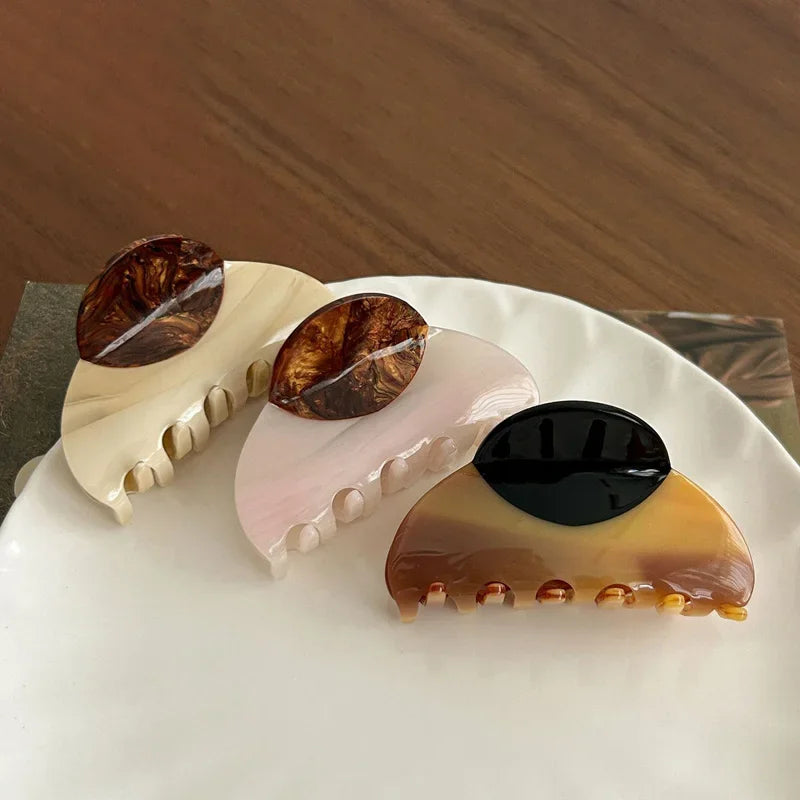 1pc Elegant Vintage French Hair Clip Two-tone Wood Grain Marbled Design Perfect For Casual Daily Dressing Cute Hair Clips New