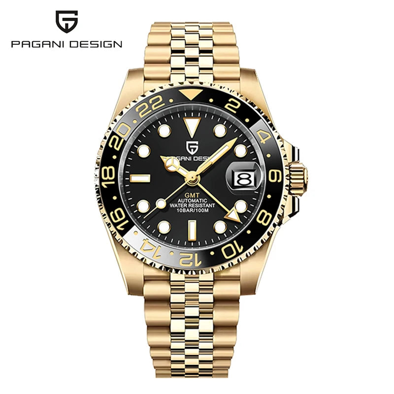 New PAGANI DESIGN 40MM GMT Mechanical Wristwatch Sapphire Ceramic Bezel Automatic Watch Stainless Steel 100M Waterproof Watches
