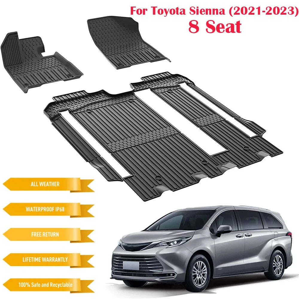 1Set New Quality Car Floor Mats Liners Set For 2021-2023 Toyota Sienna 8 Seat All Weather Waterproof Non-slip TPE Rubber Heavy Duty Floor Liner Car Accessories