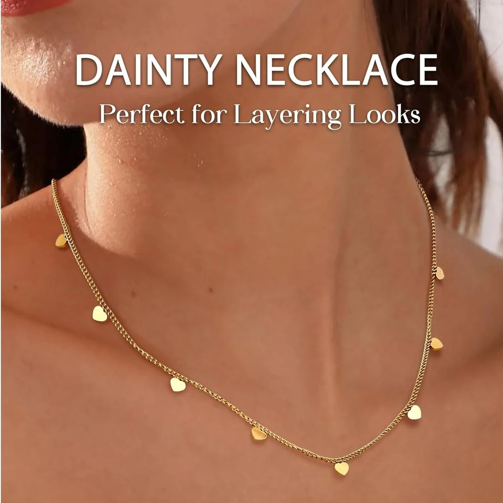Bobisty 3Pcs Necklace for Women Stainless Steel Waterproof Chain Adjustable Layered Necklace Set Coin Heart Choker Jewelry Gift