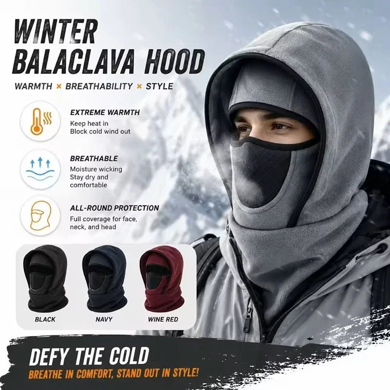 Winter Multifunctional Warm Hat Cold-Resistant Thick Fleece Hood Neck Gaiter Face Mask Combination for Extreme Cold Protection