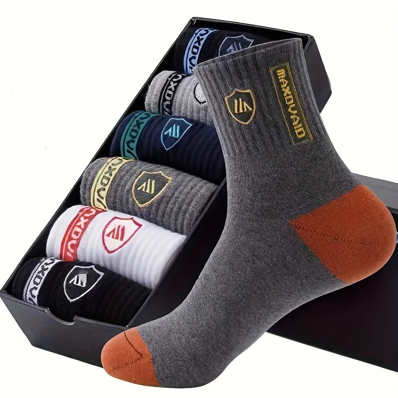 5 Pairs Men's Comfortable Breathable Crew Socks Soft Warm Elastic Sports Socks for Spring Autumn Winter Daily Casual Wear