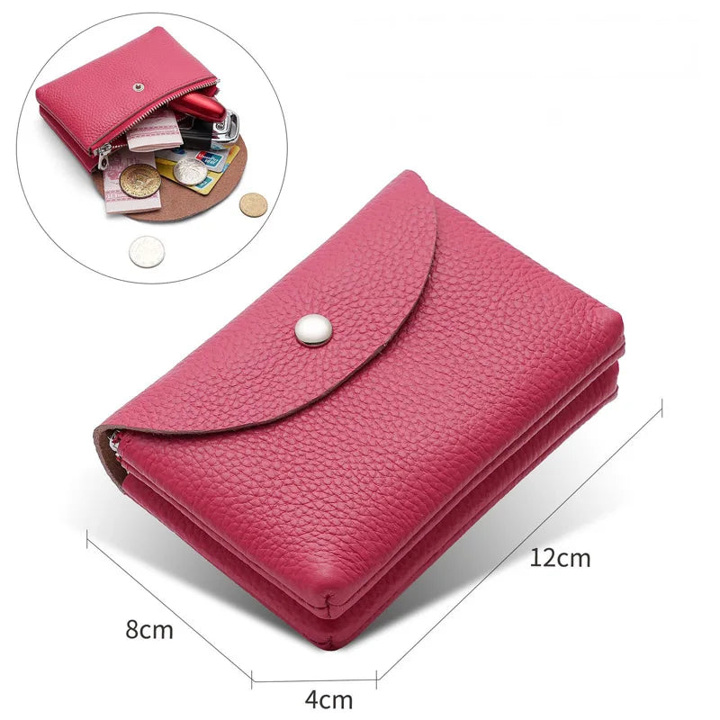 Custom Initials Fashion Women Genuine Leather Short Double Wallet Cute Small Coin Purse Mini Credit Card Holder Key Storage Bag
