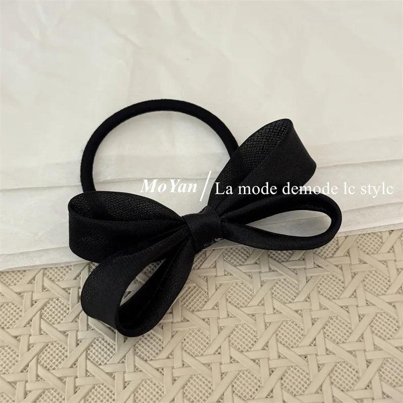 Korean mesh three-dimensional bow hair rope sweet girl headband rubber band double ponytail hair band on the back of the head