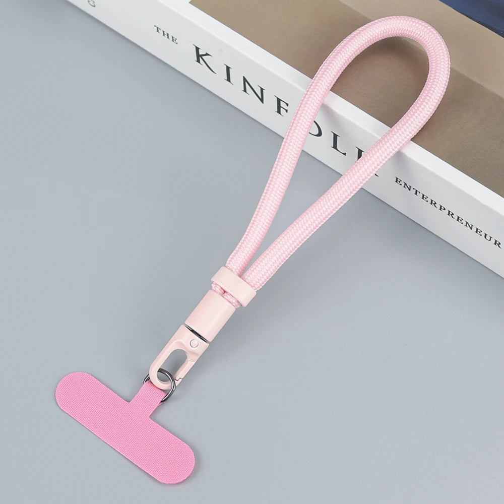 Adjustable Universal Braided Short Mobile Phone Lanyard Strap Hanging Chain Ring with Patch Wrist Strap Cell Phone Detachable