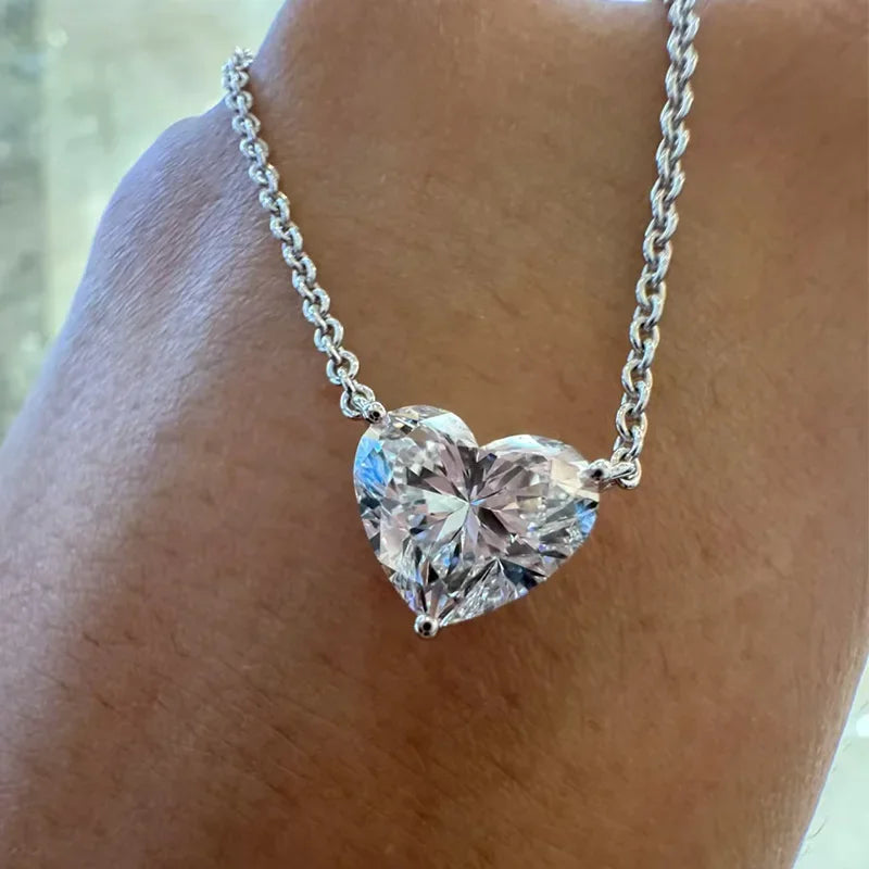 WSHUO 1/2/3ct Heart Cut Moissanite Pendant Necklace S925 Pure Silver Plated 18K Gold Women Necklace jewelry Gift GRA Certified