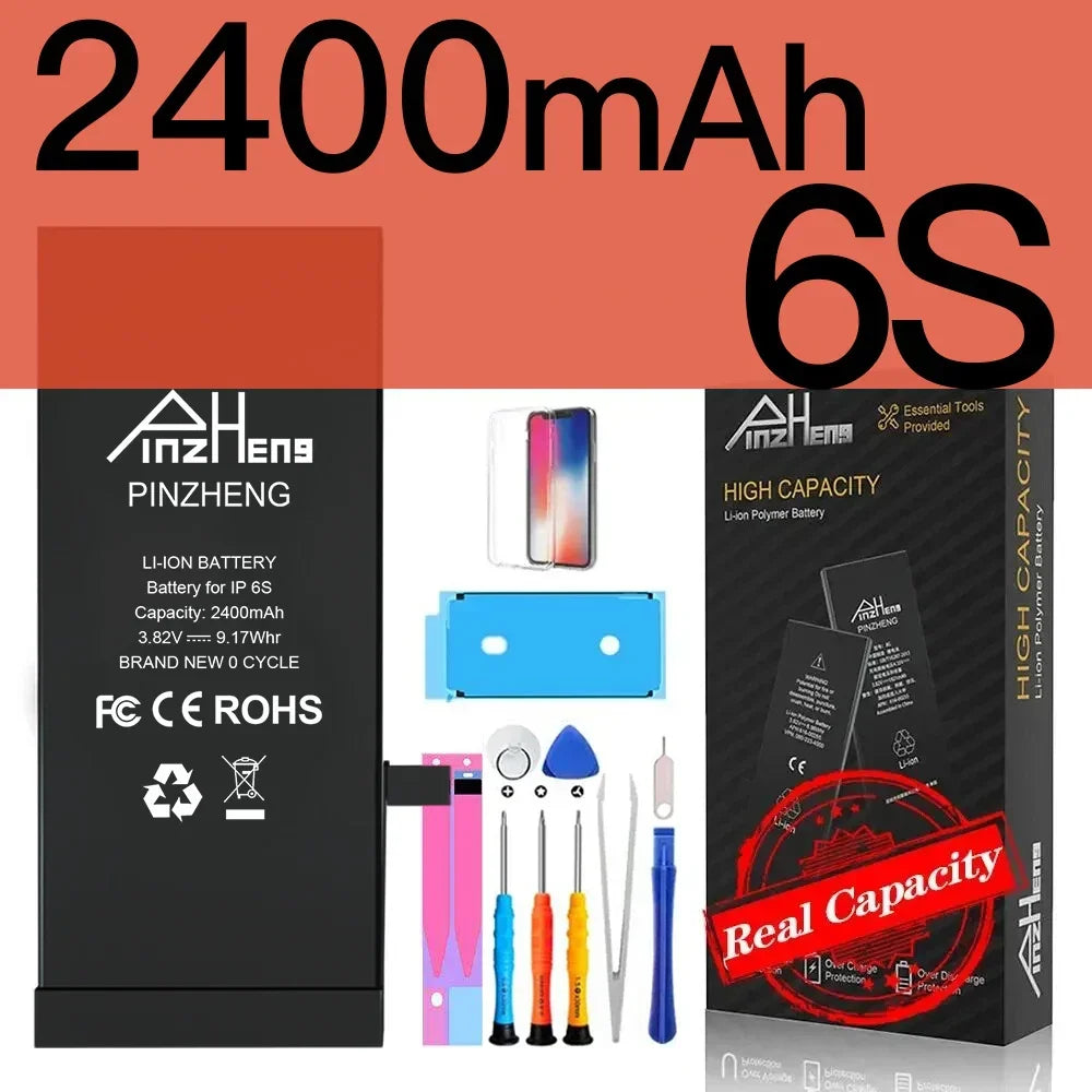 PINZHENG Real High Capacity Battery For iPhone 8 SE2020 6 6S 7 8Plus X Xs Max Xr Phone Replacement Batteries Warranty One Year