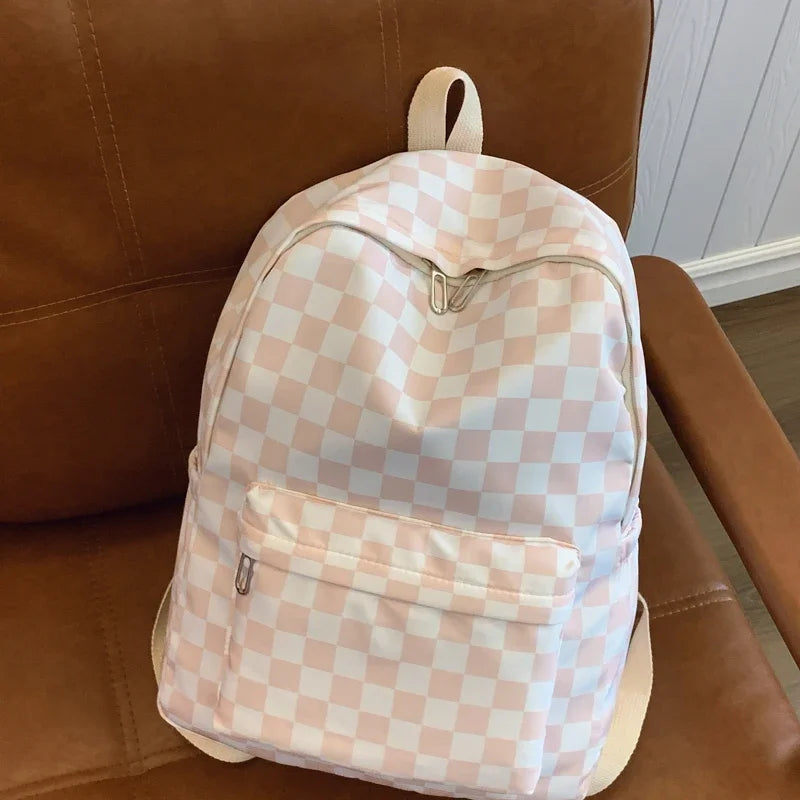 Checkerboard Laptop Backpack for Women - Fashion Print Crossbody Set Multi Pocket Adjustable Straps Campus Commute Essentials