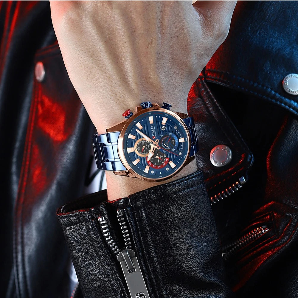 Gurren 8415 Men's Minimalist Six-hand Quartz Watch, Water-resistant Calendar Business Wristwatch