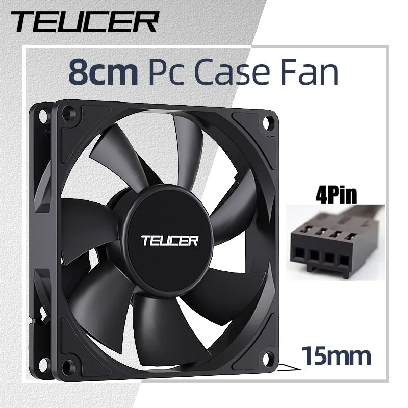 Teucer UT-8015 8CM Chassis Fan Slim 15mm Thinckness 12V/4Pin PWM Hydraulic Bearing 1200-3000rpm PC Case Cooling Ventilator
