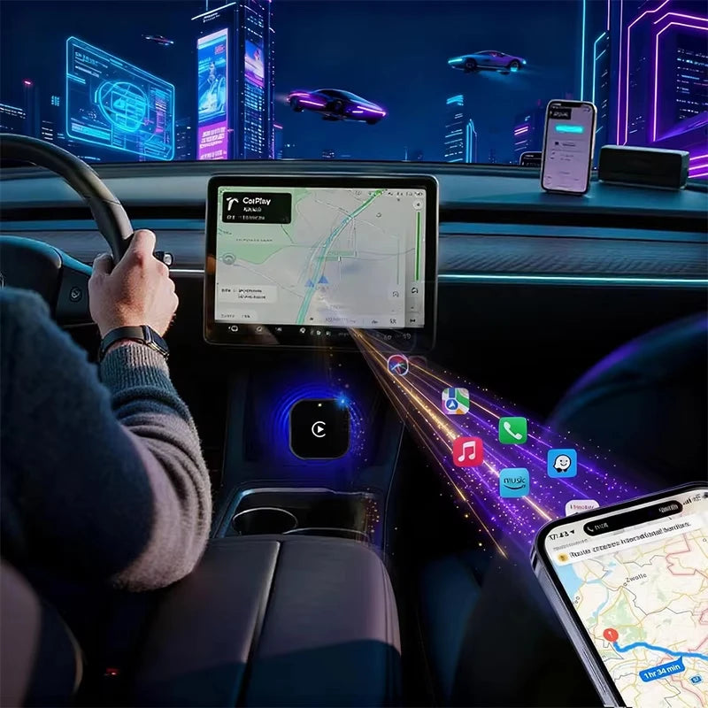 Vyvylabs Wireless Carplay Adapter Converts Wired Carplay to Wireless Connectivity Plug-and-Play for Android Auto for iPhone 10 And Above And Android 11 And Above