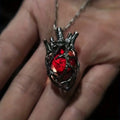 Geometric Three-dimensional Heart Inlaid with Red Synthetic Zirconia Pendant Necklace for Both Men and Women Daily Wear Jewelry