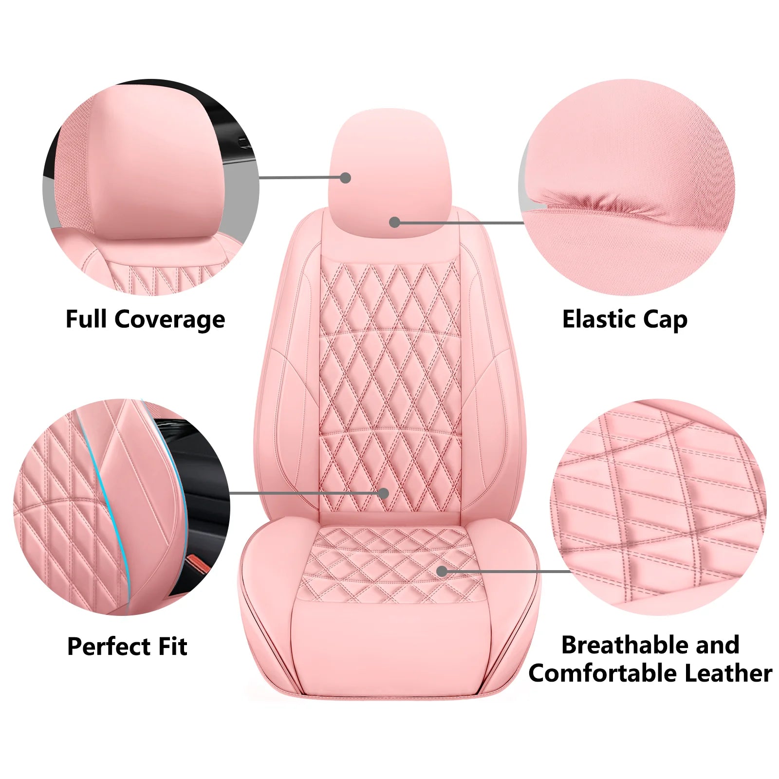 C03-pink Five-Seat Car Seat Covers Universal Full Surround Car Seat Covers Fits 95% of Vehicle Models Car Accessories Driver's seat cover or passenger seat cover all season universal pad