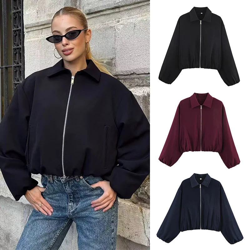 SLTNX Women's Bomber Jacket Zip Puffed Varsity Jackets for Women Cropped Demi-season Jacket for Women Coats New Outerwears