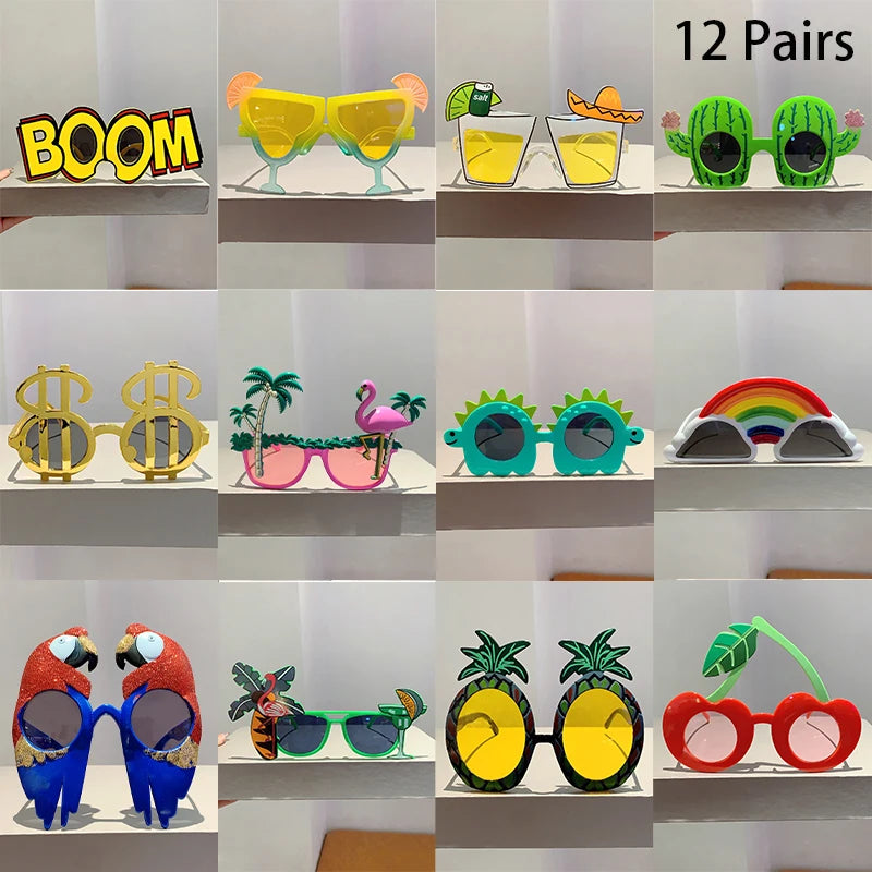 12 Pairs Per Set Cute Beach Sunglasses 2025 Men Funny Summer Vacation Decorative Shades Women Fashion Design Rave Sun Glasses