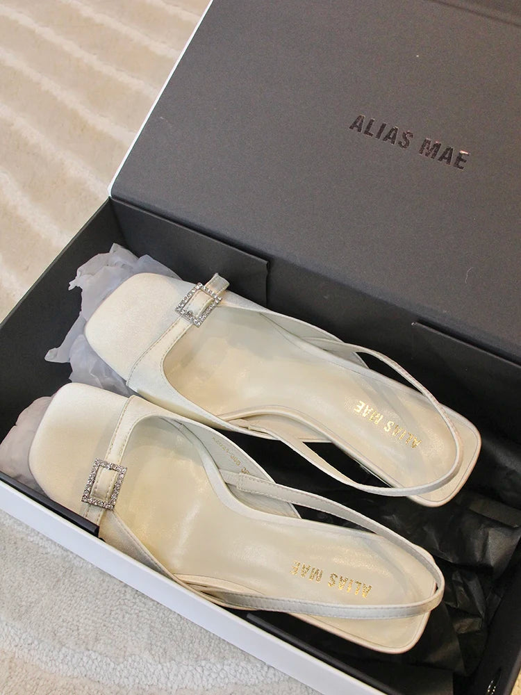 ALIAS MAE 2024 Summer New Silk Fine Heel with Diamond Buckle Women's Outdoor Street Photography Exquisite Versatile High Heels