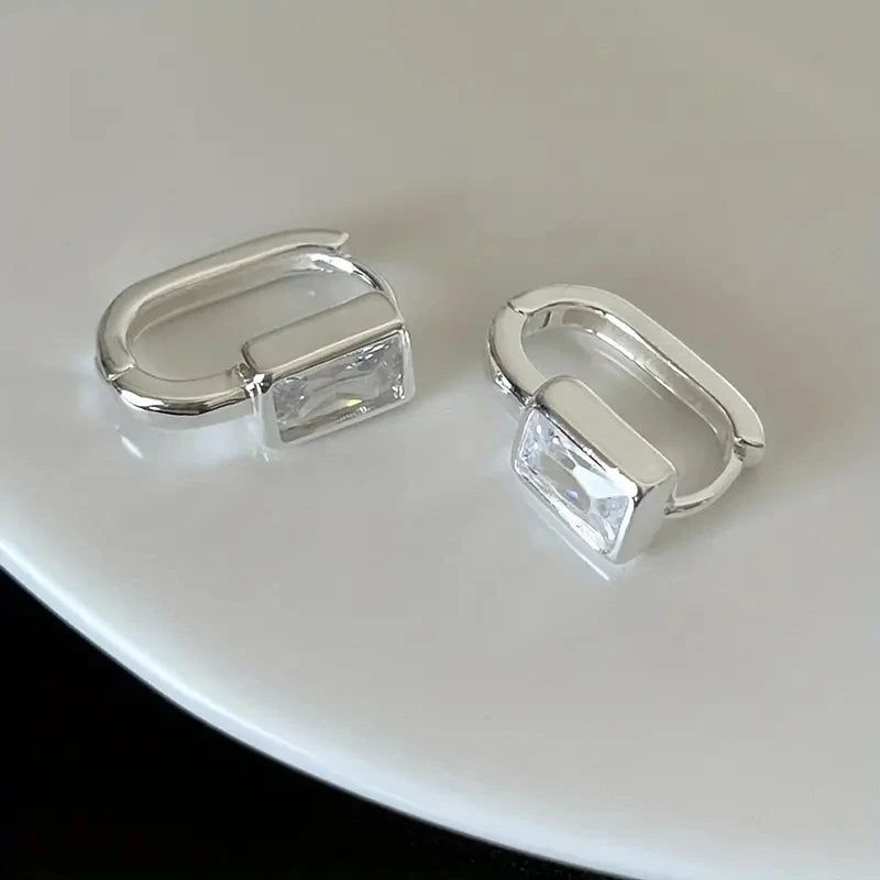 Huitan Fashion Contracted Rectangular Cubic Zirconia Hoop Earrings for Women Silver Color/Gold Color Temperament Jewelry