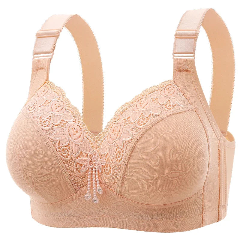 New Large Luxury Lace  Without Steel Ring Bra Side Fold Side Breast Large Breast Display Small Adjustment Shaped Mom's Underwear