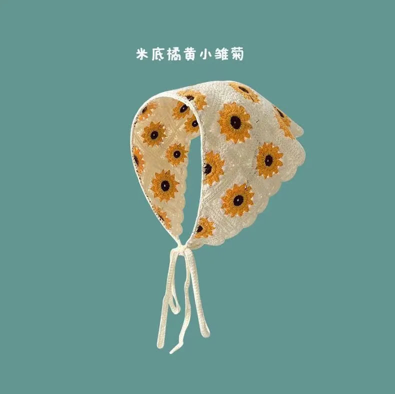 2026 Korean Sweet Cute Handmade Crochet Hollow Triangle Headband Towel Women Literary Photo Hair Scarf