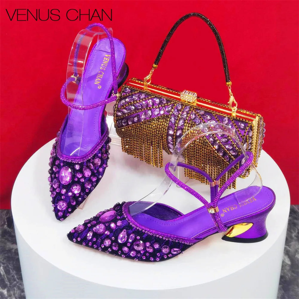 Sandals Woman Summer 2024 Italian Design Luxury Women's Shoes and Wallet Full Diamond Decorative Cylinder Mini Handbag