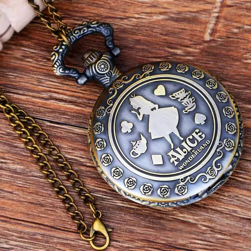 Cute Girl Forest Series Pattern Trendy Gift Holiday Quartz Pendant Necklace Pocket Watch