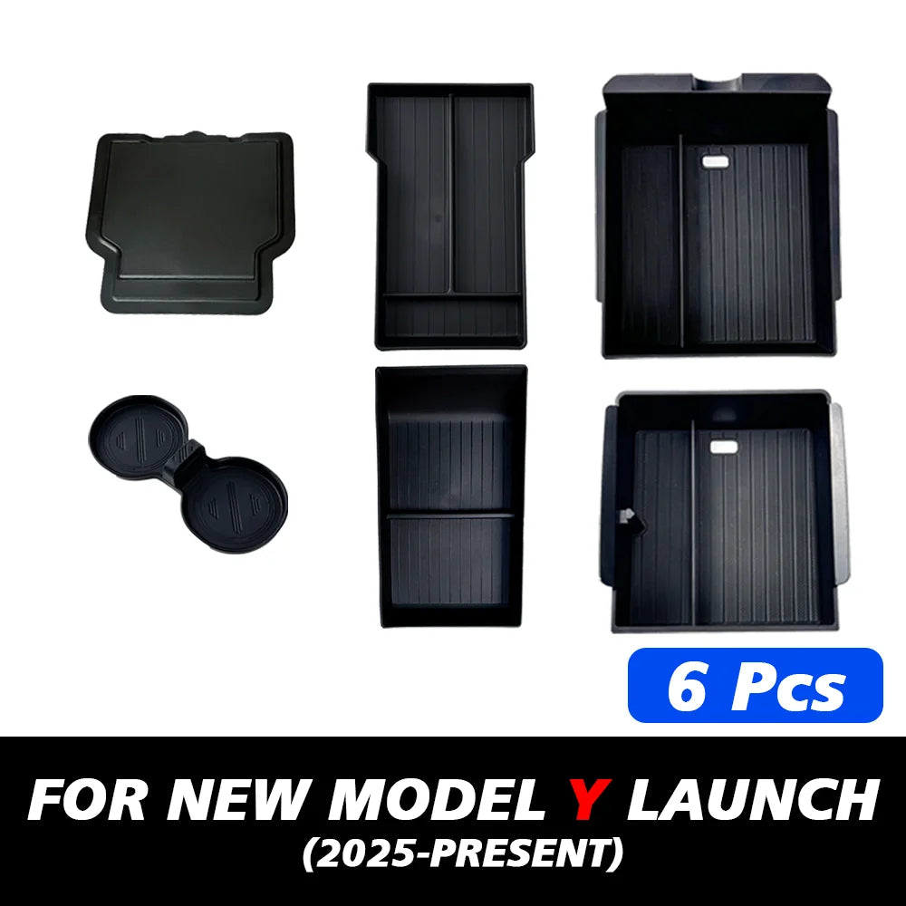 TEKSY For Tesla New Model Y 2025 Launch Juniper Teslajuniper ABS with Silicone Non-slip Mat Console & Armrest Storage Box Upper