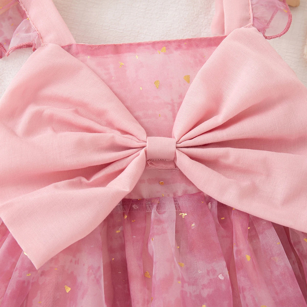 Girls' Dress Summer Bow Floral Puff Sleeve Baby Girl Dress Adorable Princess Baby Dress Baby Girl Clothes