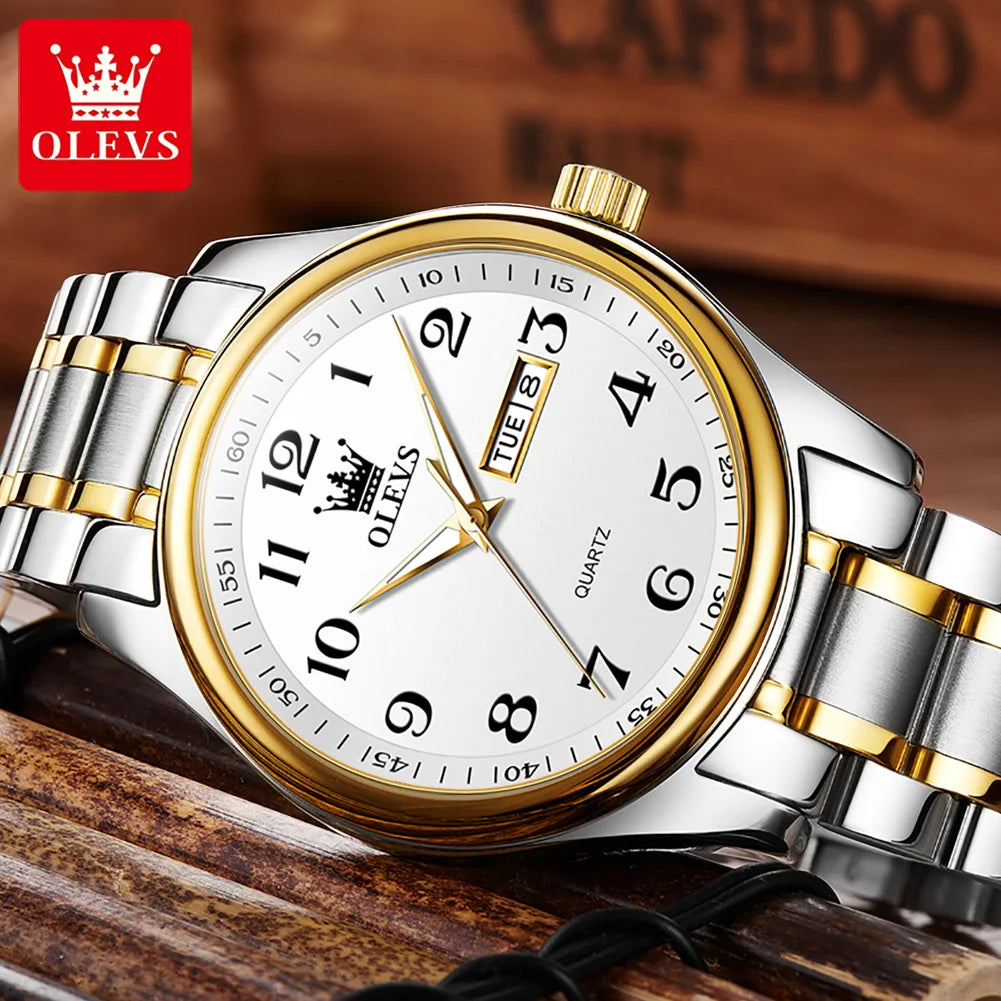 OLEVS 5567 Original Men's Watches Simple Classic Large Digital Dial Dual Calendar Waterproof Luminous Quartz Watch for Men Hot