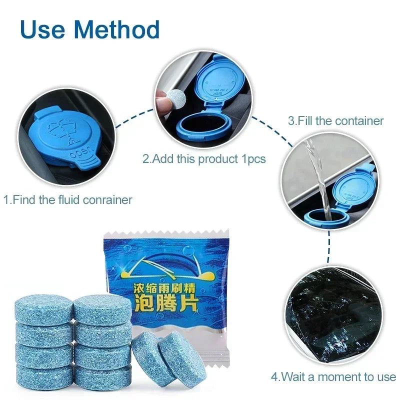 New 100Pcs Degreasing Film Wiper Essence Effervescent Tablets Solid Cleaner Car Windscreen Glass Toilet Cleaning Car Accessories