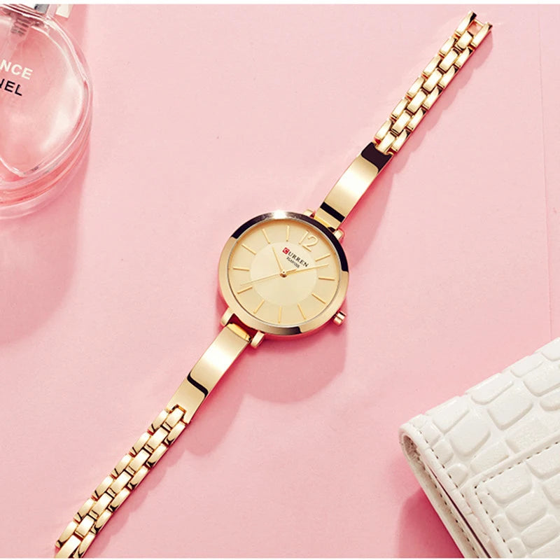 CURREN Fashion Gold Women Watches Stainless Steel Ultra Thin Quartz Watch Woman Romantic Clock Women's Watches with Box