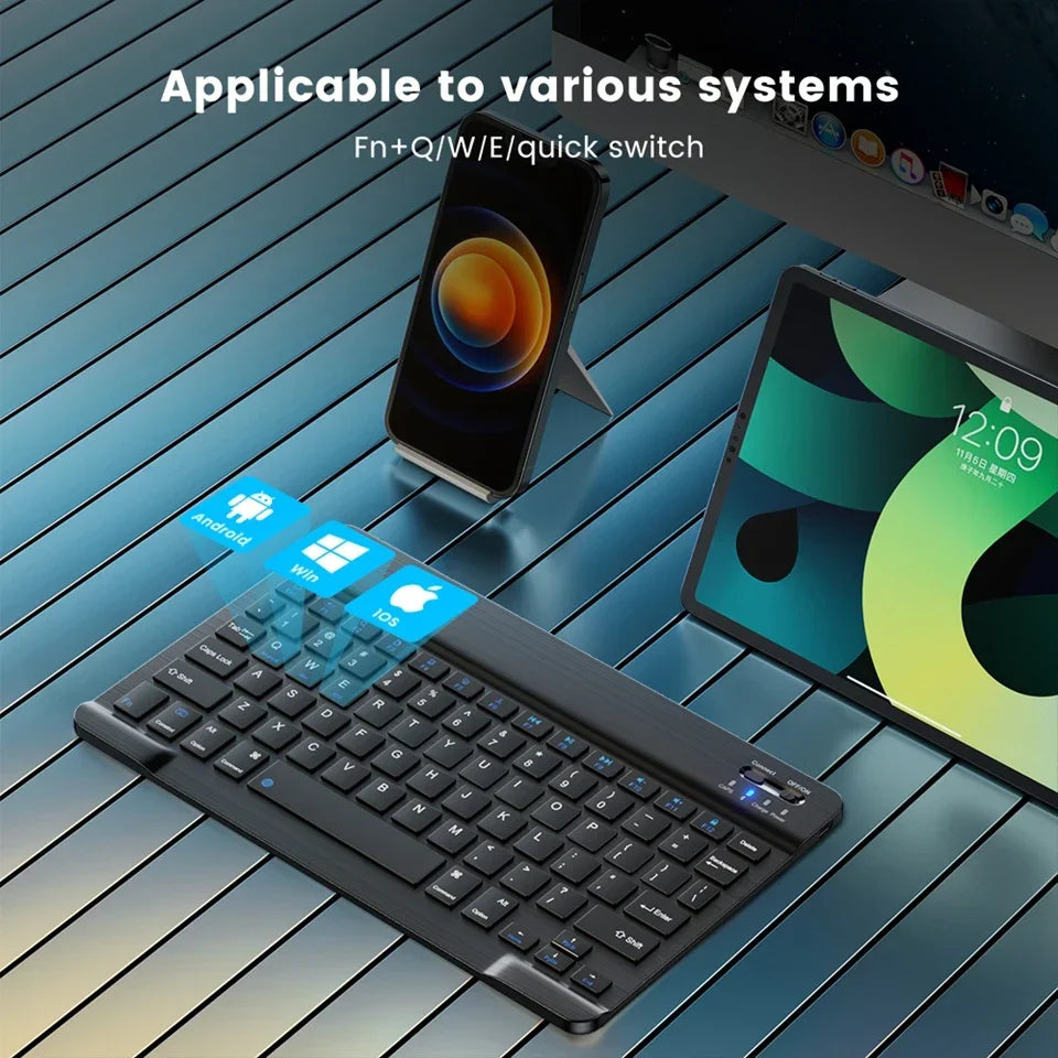 10inch Bluetooth Wireless Keyboard Rechargeable For Mobile Phones Tablet Russian Spanish French AZERT For Android ios Windows