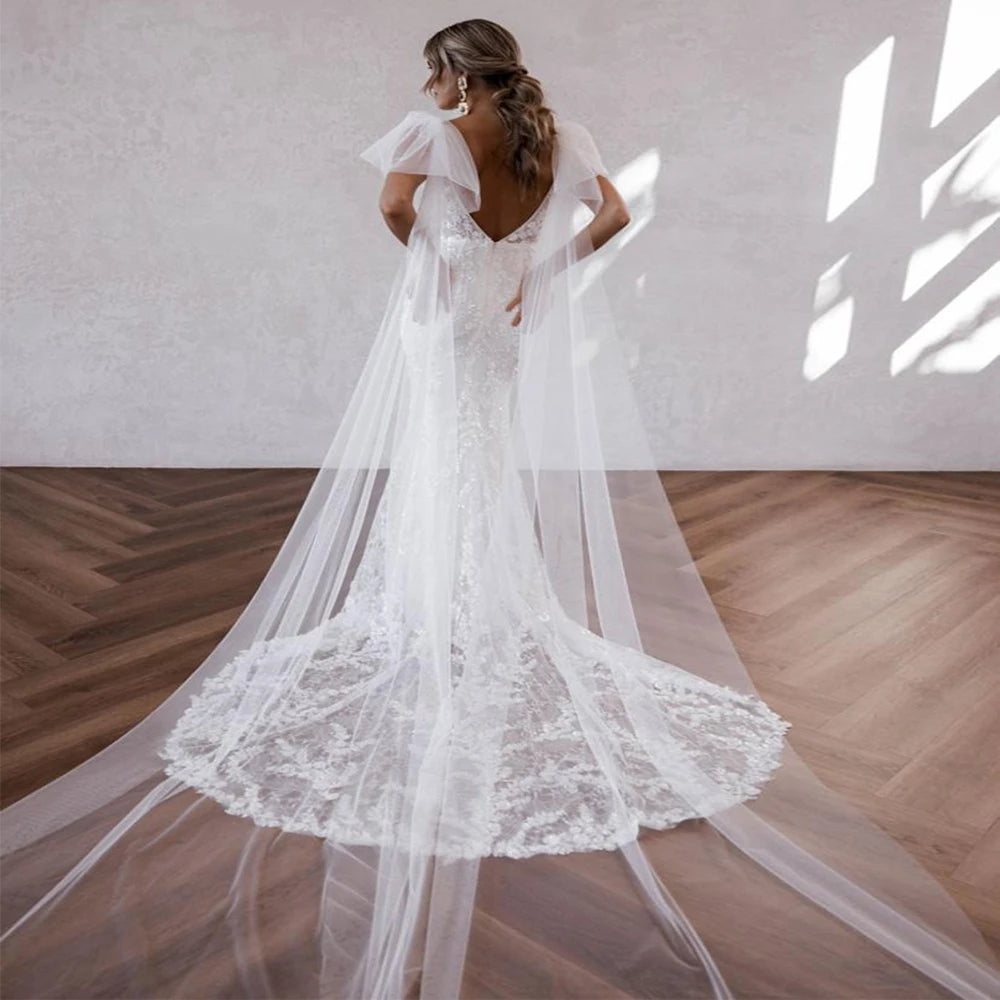 1 Pair Bridal Wings Veil Wedding Veil Removable Sleeve Bride Shoulders Cover Shawl Bride Party Accessories Bolero VPG06