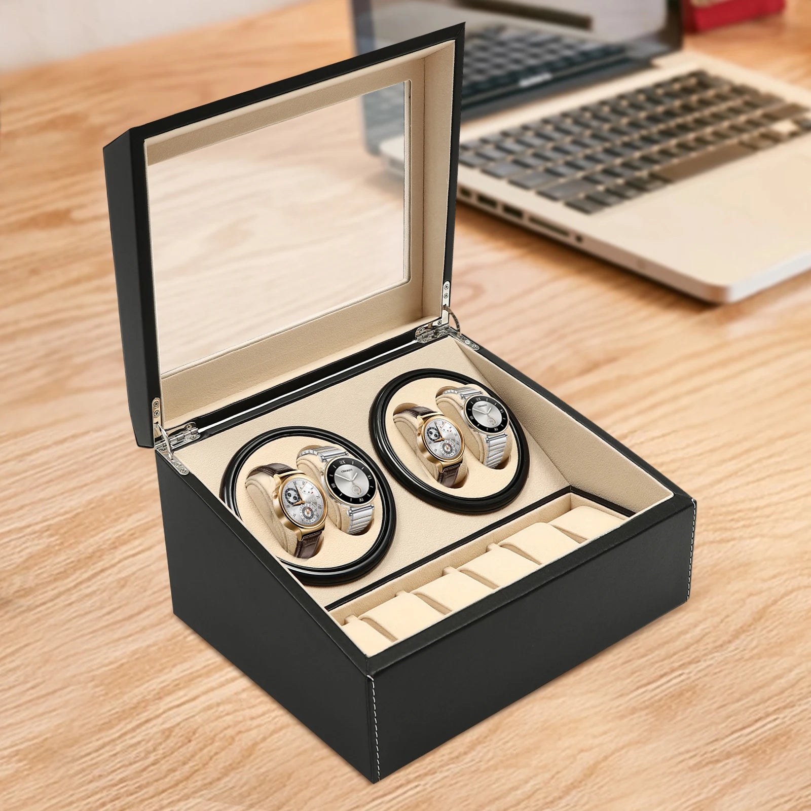 4+6 Watch Winder Automatic Watches Shaker PU Leather Mechanical Watch Box Watch Jewelry Display Box Storage Case