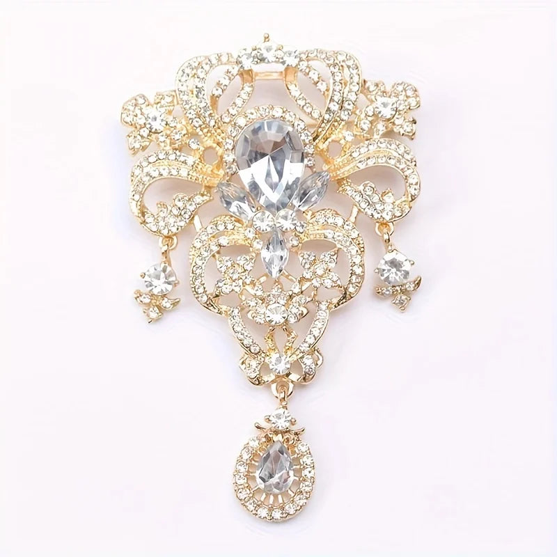 Creative Crown Brooch High-end Alloy Women's Corsage Women's Colorful Rhinestone and Water Drop Jewelry